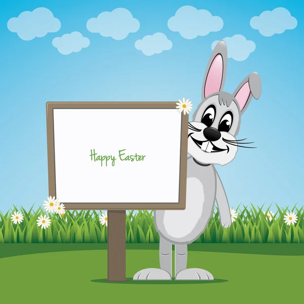 Bunny behind sign on spring lawn landscape — Stock Vector