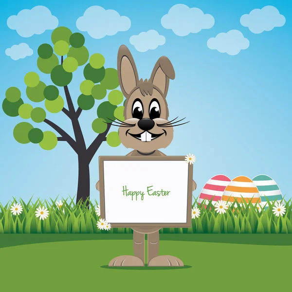 兔子在春天的草坪上举行标志复活节快乐 — 图库矢量图片