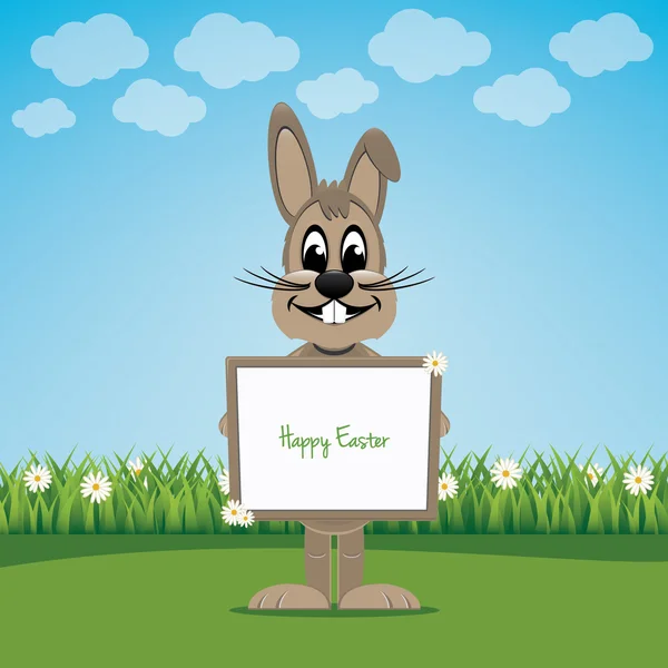Bunny hold sign on spring lawn happy easter — Stock Vector