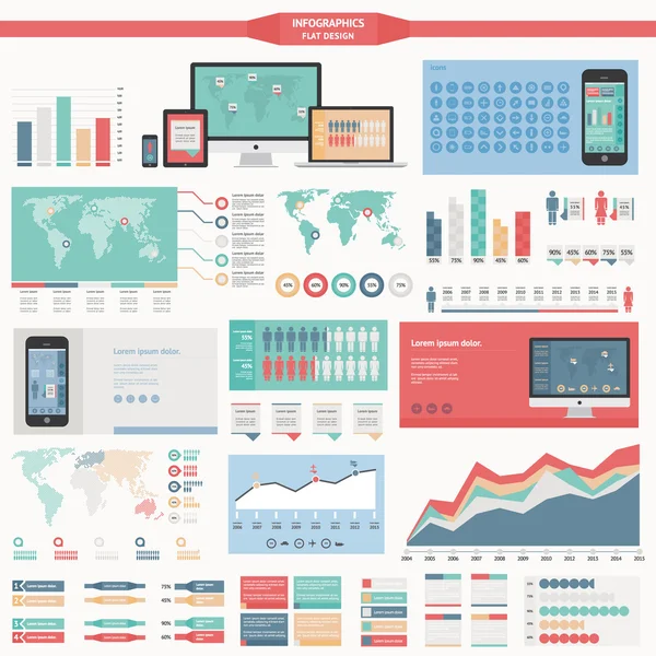 Flate dimensjonerte infografiske elementer – stockvektor