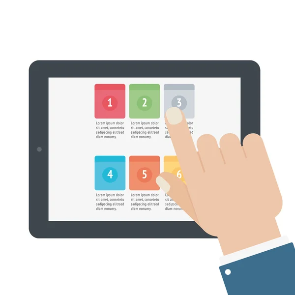 Izolované pozadí obrazovky prst dotykový tablet app — Stockový vektor