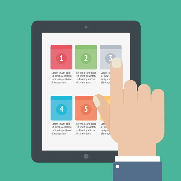 指でタッチ タブレットのアプリ画面 — ストックベクタ