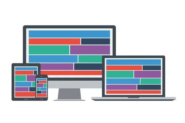 Dispositivo de diseño web de respuesta plana fondo aislado — Vector de stock