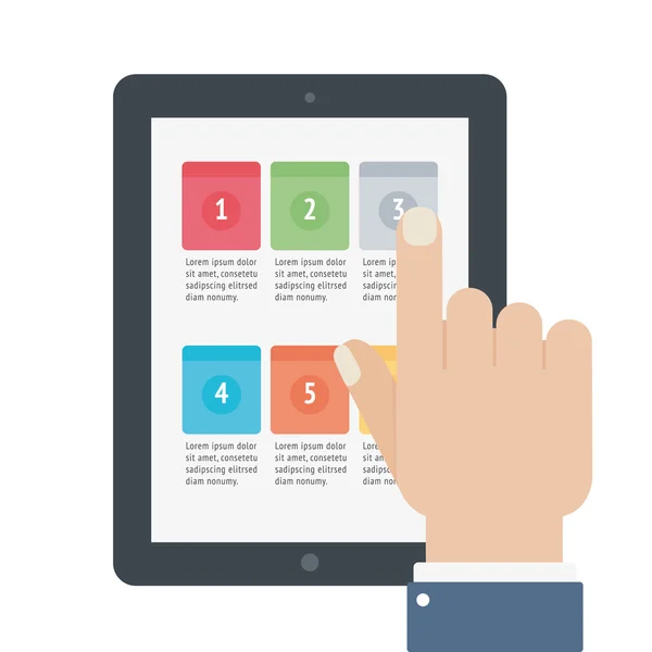 Doigt tactile tablette app écran isolé — Image vectorielle