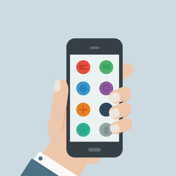 App téléphone plat tenir dans la main — Image vectorielle