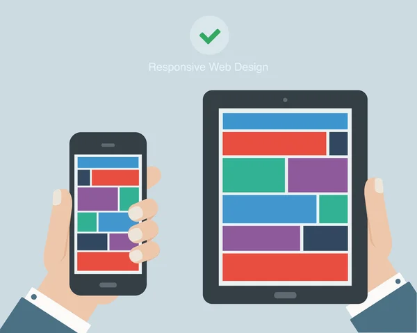 Tableta de mano y teléfono sensible diseño plano — Vector de stock