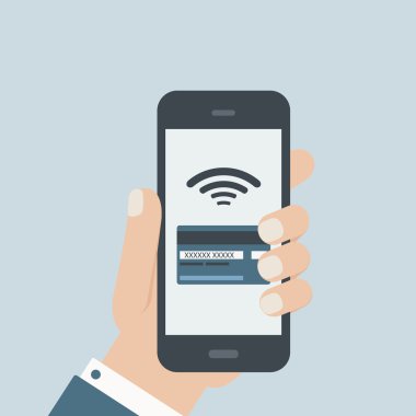 cep kredi kartı ödeme el telefon düz tasarım tutarak