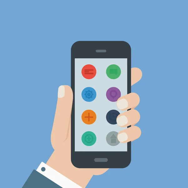 App téléphone plat tenir dans la main — Image vectorielle