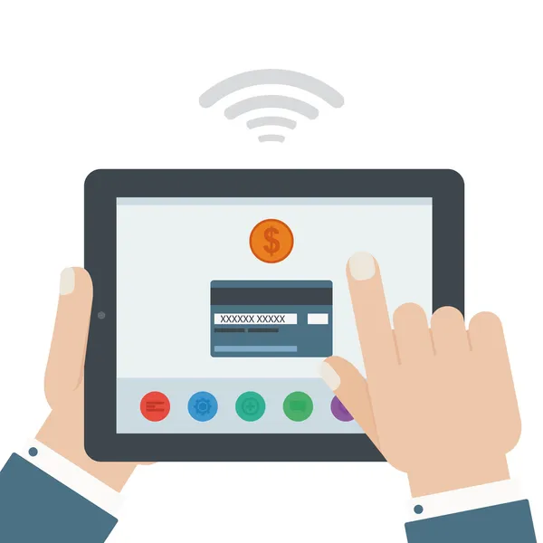 kredi kartı mobil ödeme el tablet düz tasarım Isola tutarak