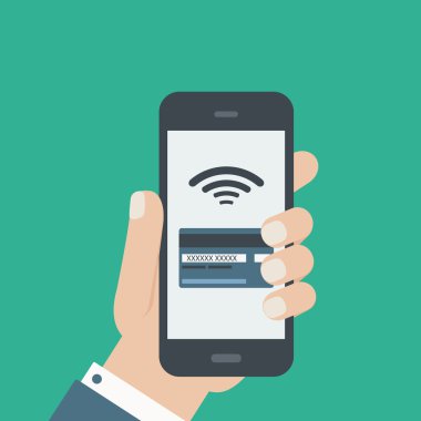 cep kredi kartı ödeme el telefon düz tasarım tutarak