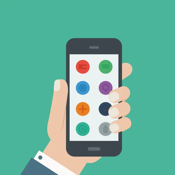 App téléphone plat tenir dans la main — Image vectorielle