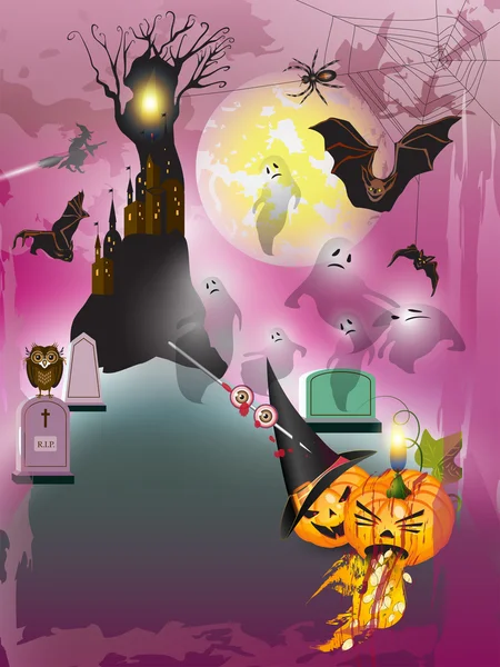 Gruseliges Halloween mit Schloss — Stockvektor