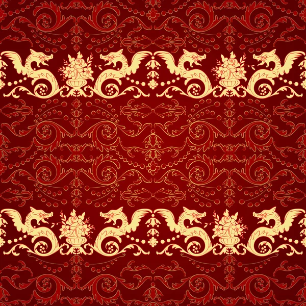 Vintage seamless pattern with dragon — Stock Vector