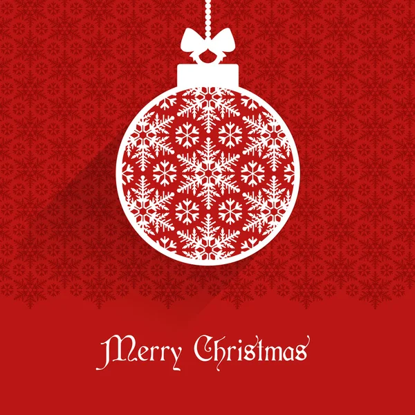 Noel topları şerit yay ile kırmızı ve beyaz arka plan üzerinde asılı