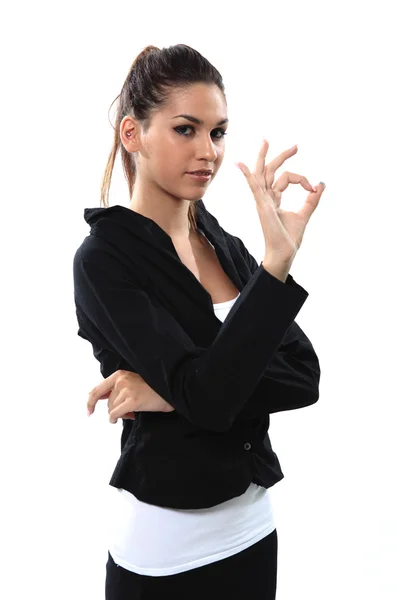 Business girl gestures — Stock Photo, Image