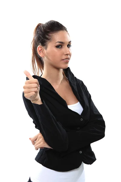 Business girl gestures — Stock Photo, Image