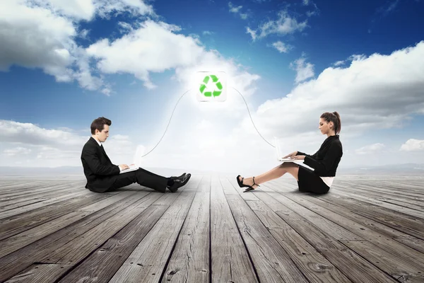 Business girl and man working in recycling job — Stock Photo, Image