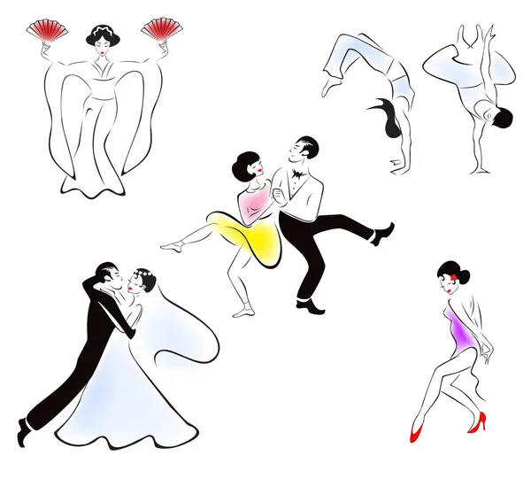 Illustration of five dance styles — Stock Vector