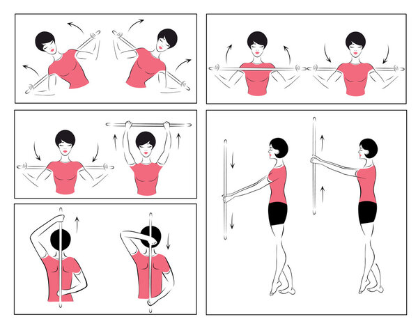 Vector set of physical exercises to relax the spine