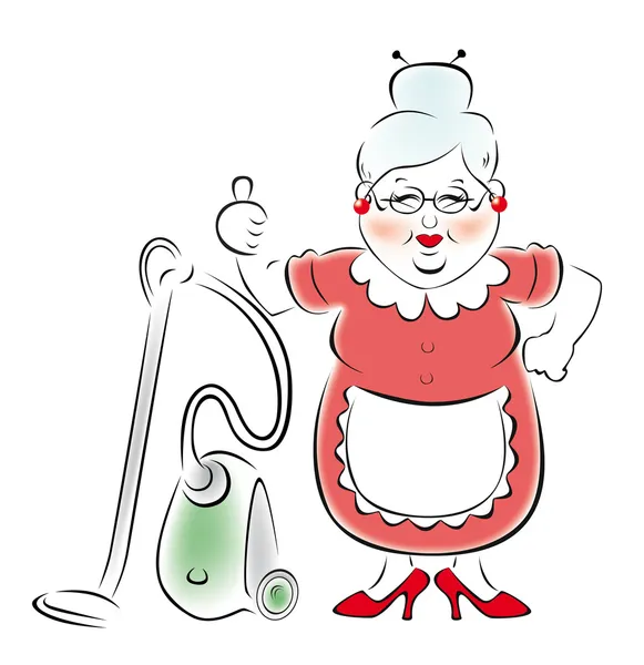 Smiling grandmother with a vacuum cleaner. — Stock Vector