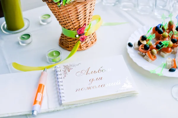Notebook wishes for wedding party — Stock Photo, Image