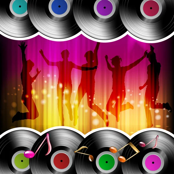 Vinyl recod with silhouettes — Stock Vector