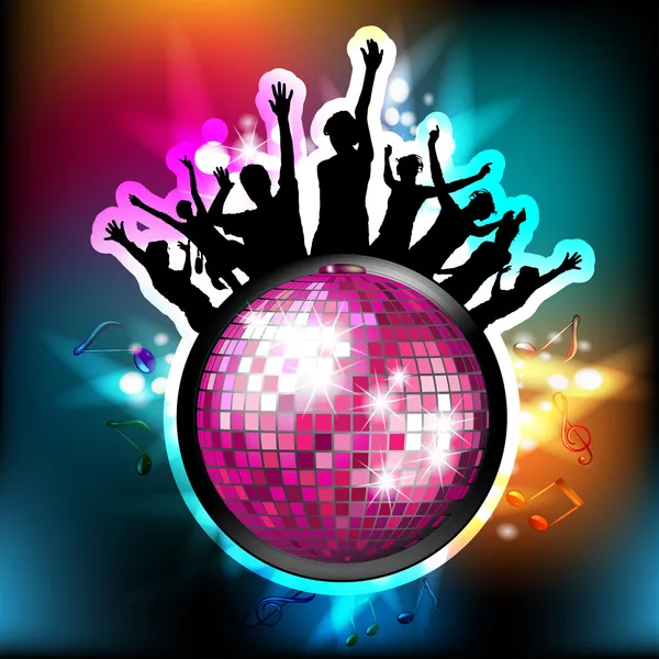 Disco bal en silhouetten — Stockvector