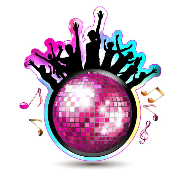 Disco bal en silhouetten — Stockvector