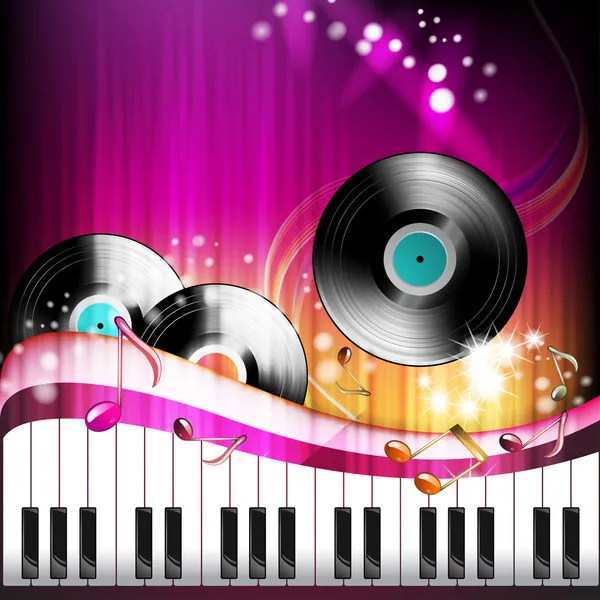 Teclas de piano con disco de vinilo — Vector de stock