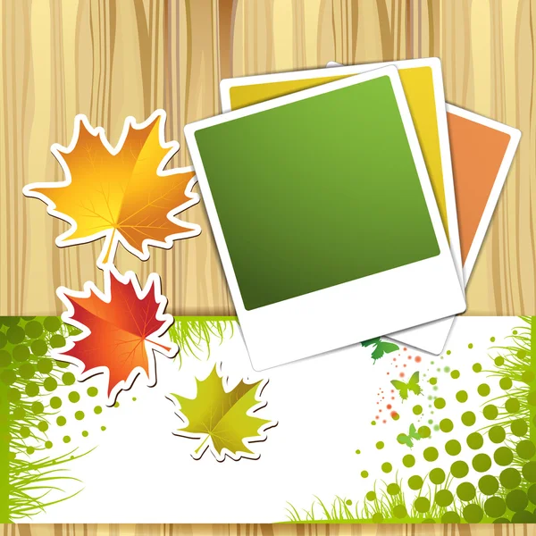 Το φθινόπωρο τα πολύχρωμα φύλλα και φωτογραφίες — Διανυσματικό Αρχείο