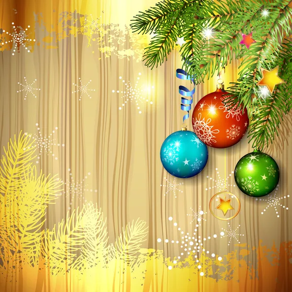 크리스마스 공 및 소나무 나무 가지 — 스톡 벡터