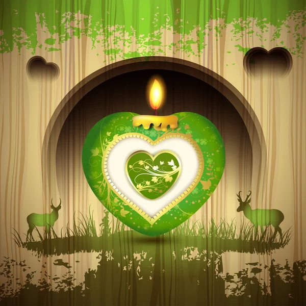 Coração verde com vela — Vetor de Stock
