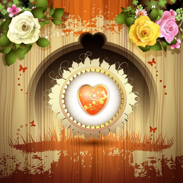 Coeur rouge aux roses — Image vectorielle