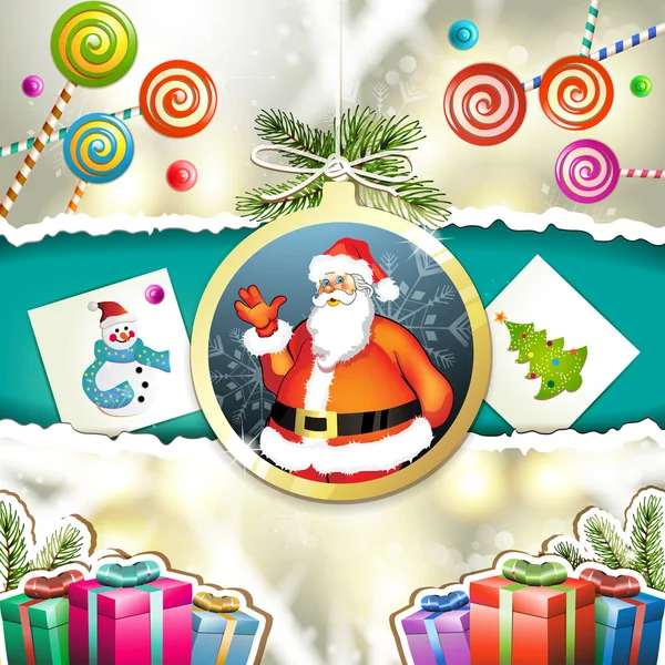 Natal com presentes e Santa —  Vetores de Stock