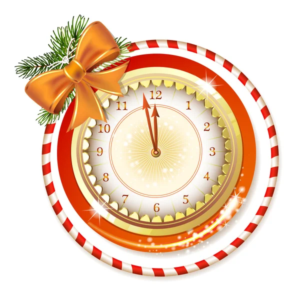 Reloj decorado con arco de Navidad — Vector de stock