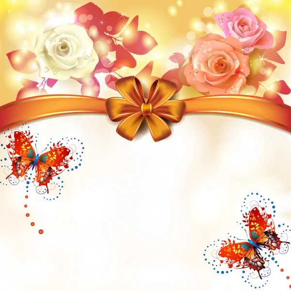 Background roses with butterflies — Stock Vector