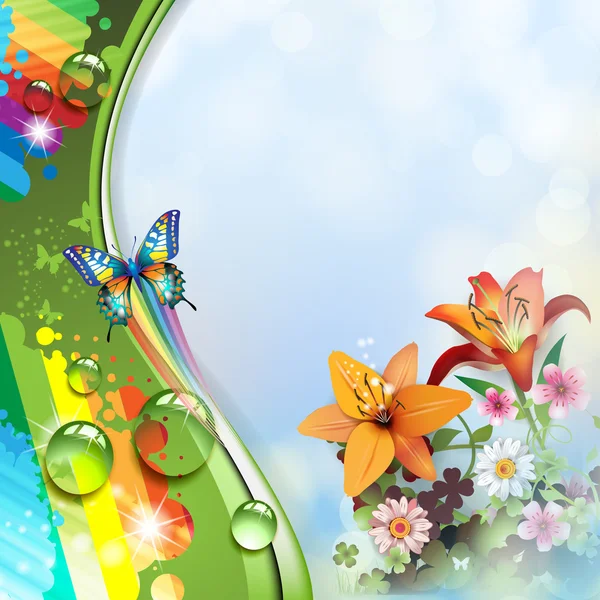 Lilies and butterflies — Stock Vector