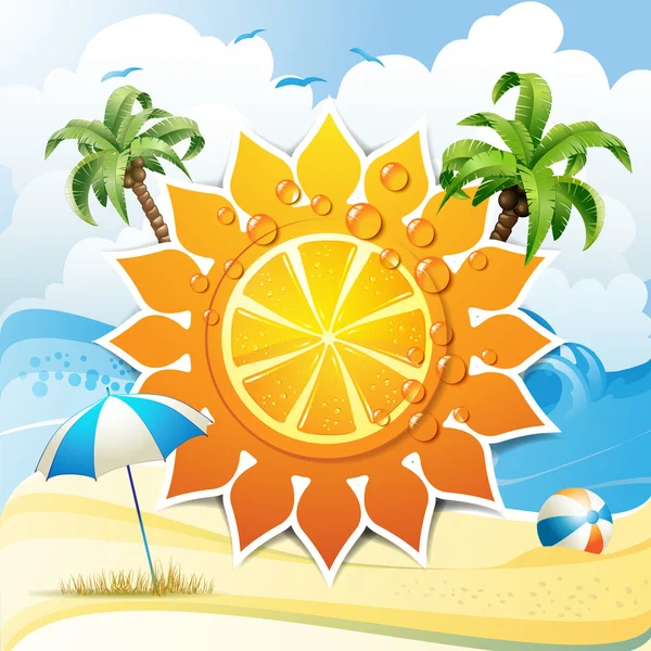 Orange fruit and summer beach — Stock Vector