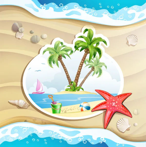 Spiaggia estiva con palme — Vettoriale Stock