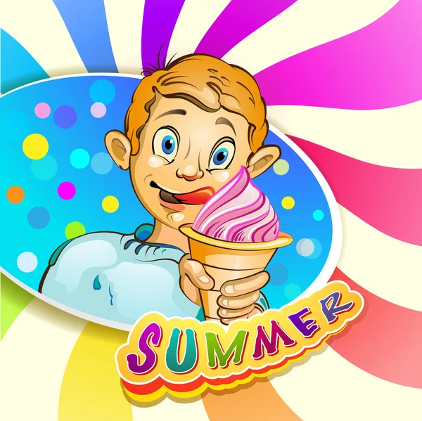 Dessin animé petit garçon avec crème glacée — Image vectorielle