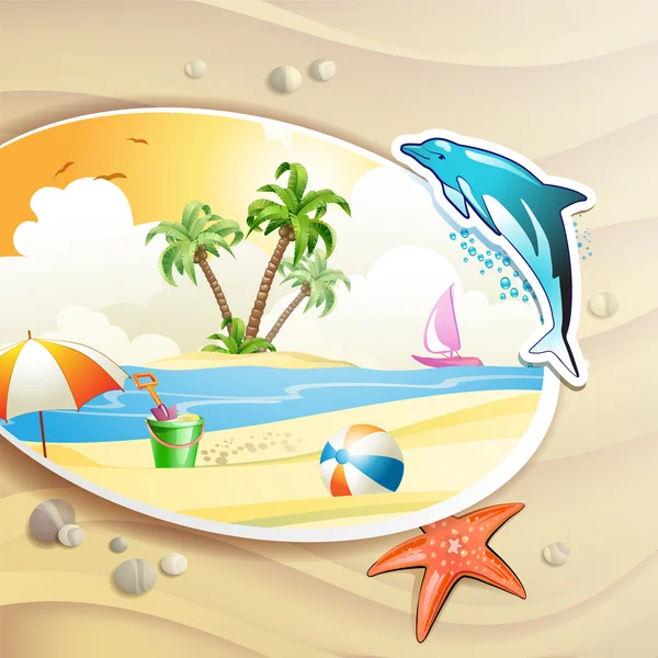 Playa de verano con palmeras — Vector de stock