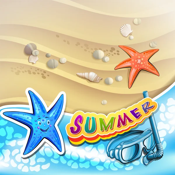 Letní pláž s hvězdicemi — Stockový vektor