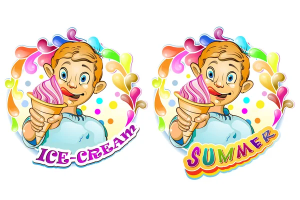 Fumetto bambino con gelato — Vettoriale Stock