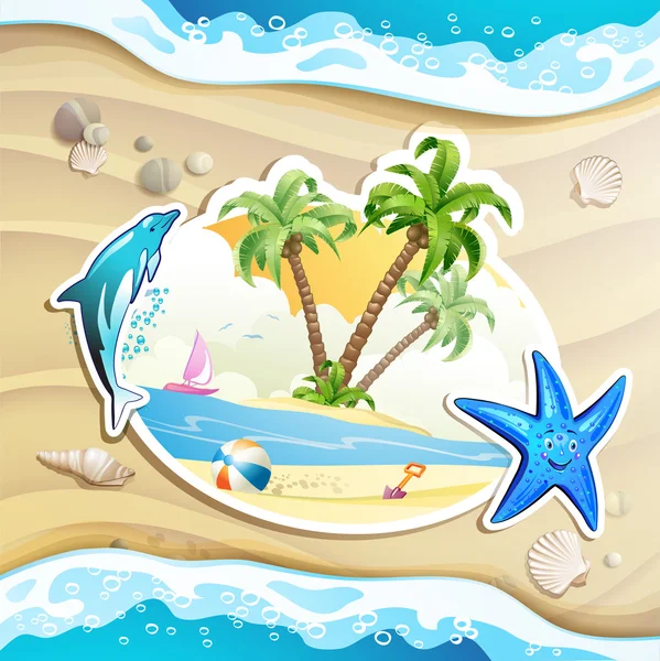 Playa de verano con palmeras — Vector de stock