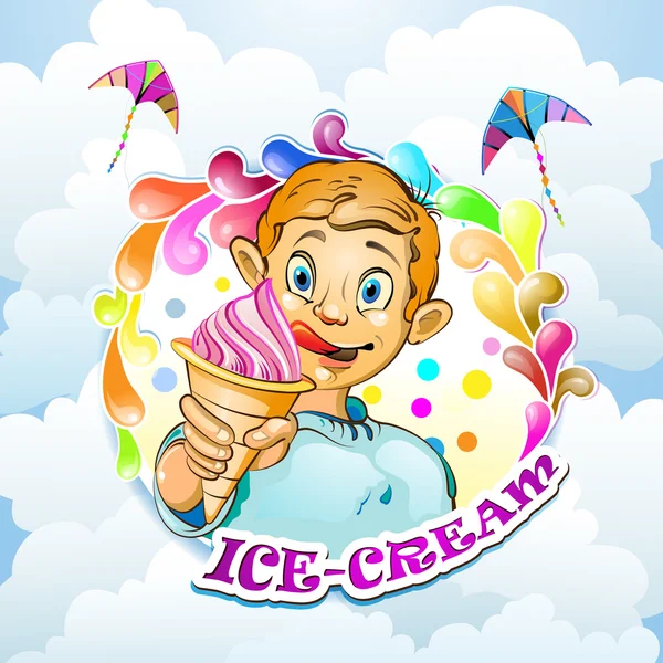 Cartoon little boy with ice cream — Stock Vector