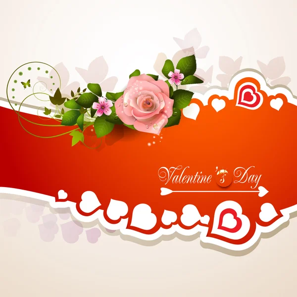 Κάρτα Αγίου Βαλεντίνου με καρδιές και τριαντάφυλλα — Διανυσματικό Αρχείο