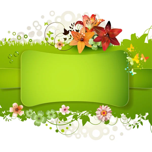 Fondo verde con flores — Archivo Imágenes Vectoriales