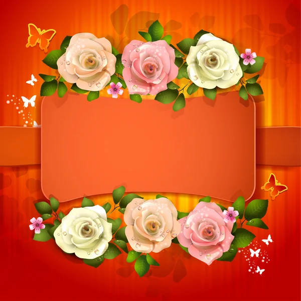 Roter Hintergrund mit Rosen — Stockvektor