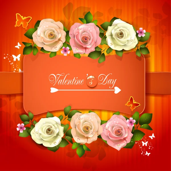 Valentine's day card with roses and butterflies — Stock Vector