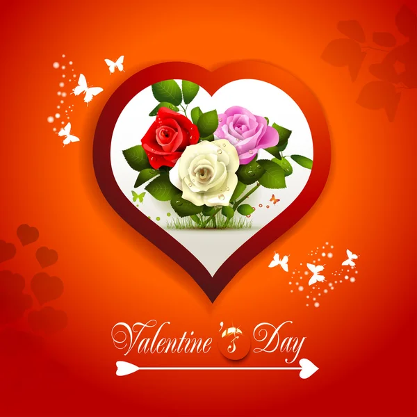 Valentine's day card with hearts and roses — Stock Vector